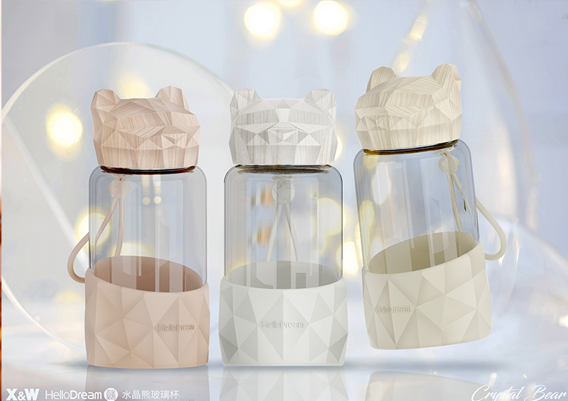 340ML水晶熊玻璃杯-木纹系列