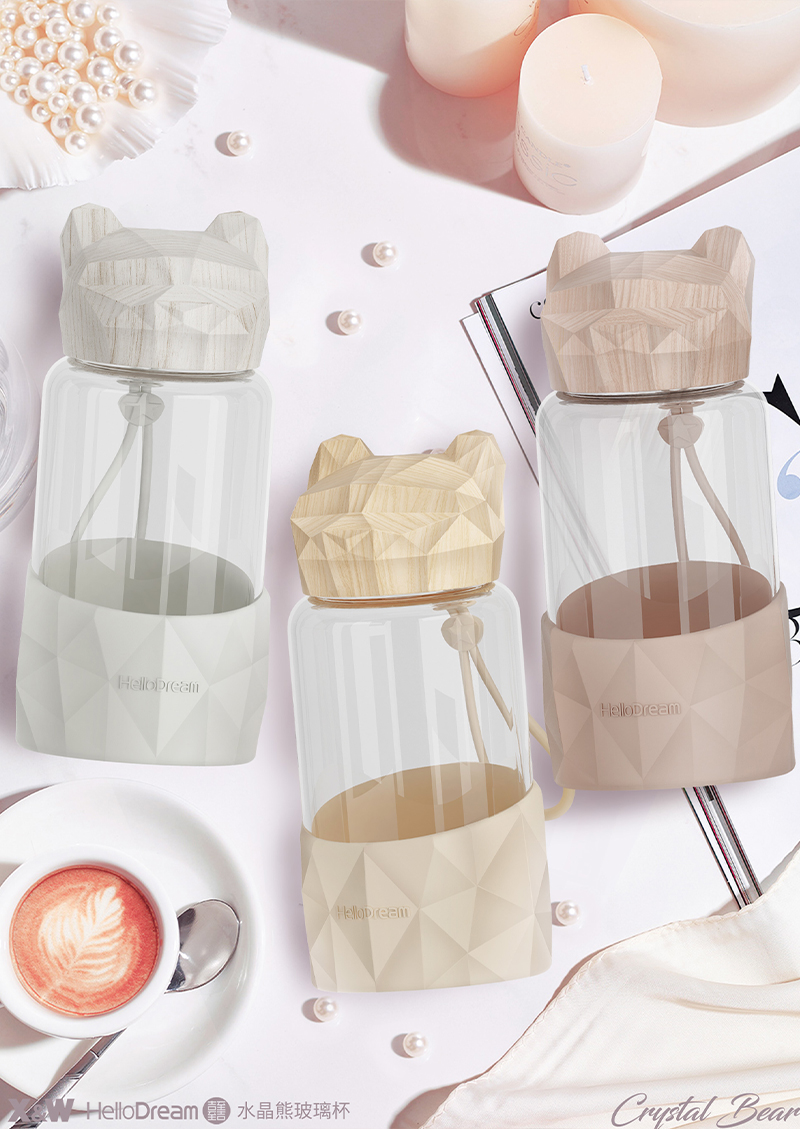 340ML水晶熊玻璃杯-木纹系列