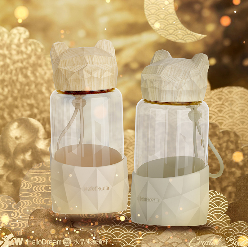 340ML水晶熊玻璃杯-木纹系列