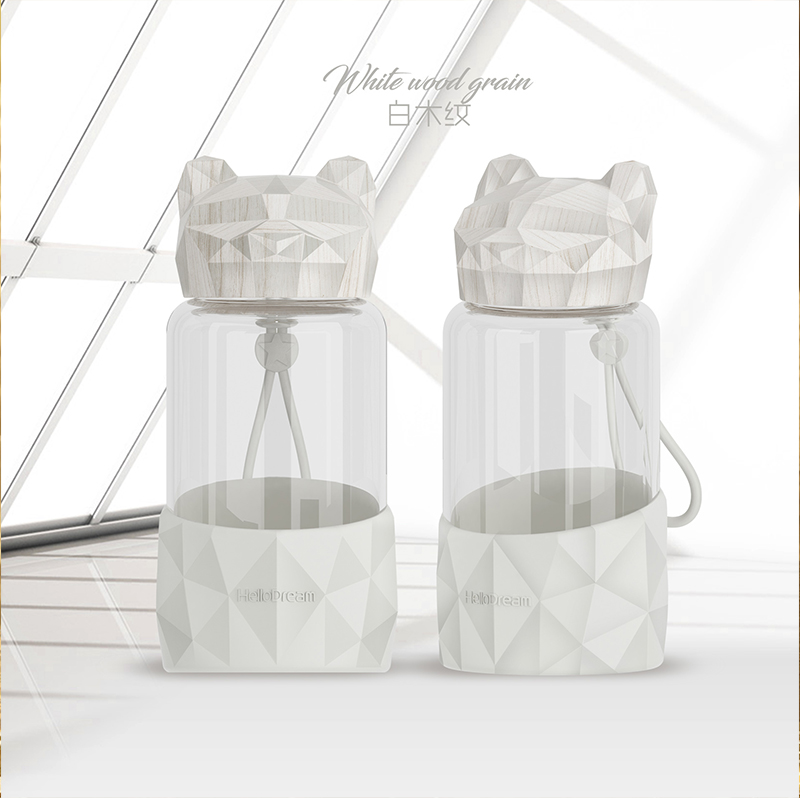340ML水晶熊玻璃杯-木纹系列