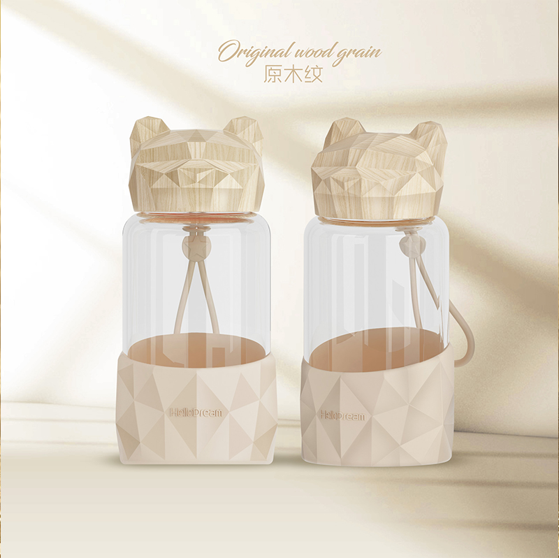 340ML水晶熊玻璃杯-木纹系列