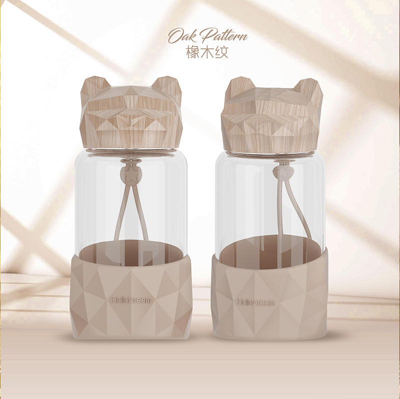 340ML水晶熊玻璃杯-木纹系列