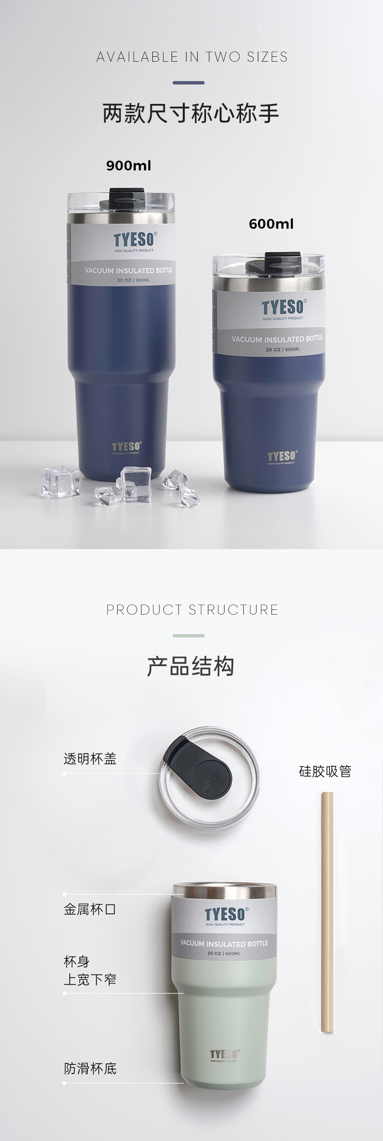 600ML大容量12#咖啡杯304不锈钢车载保温杯带吸管