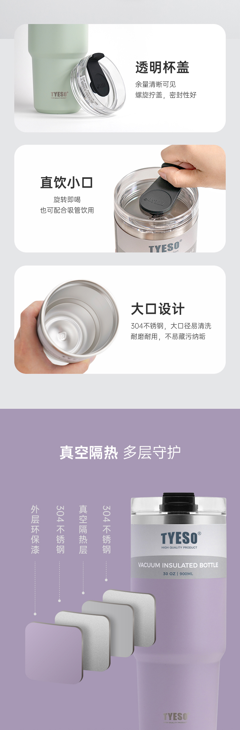 600ML大容量12#咖啡杯304不锈钢车载保温杯带吸管