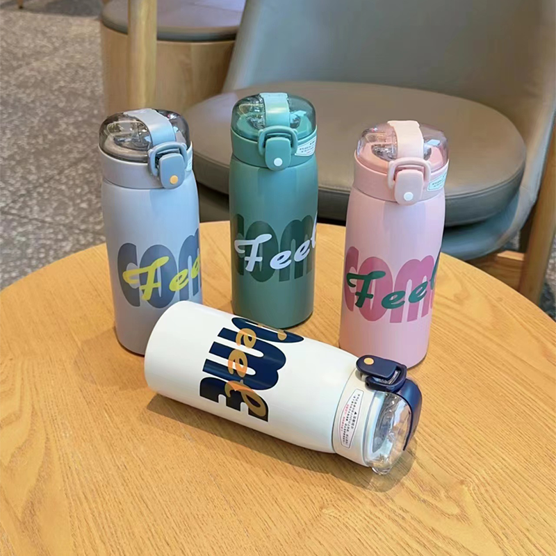 500ML萌熊透明吸管英文保温杯