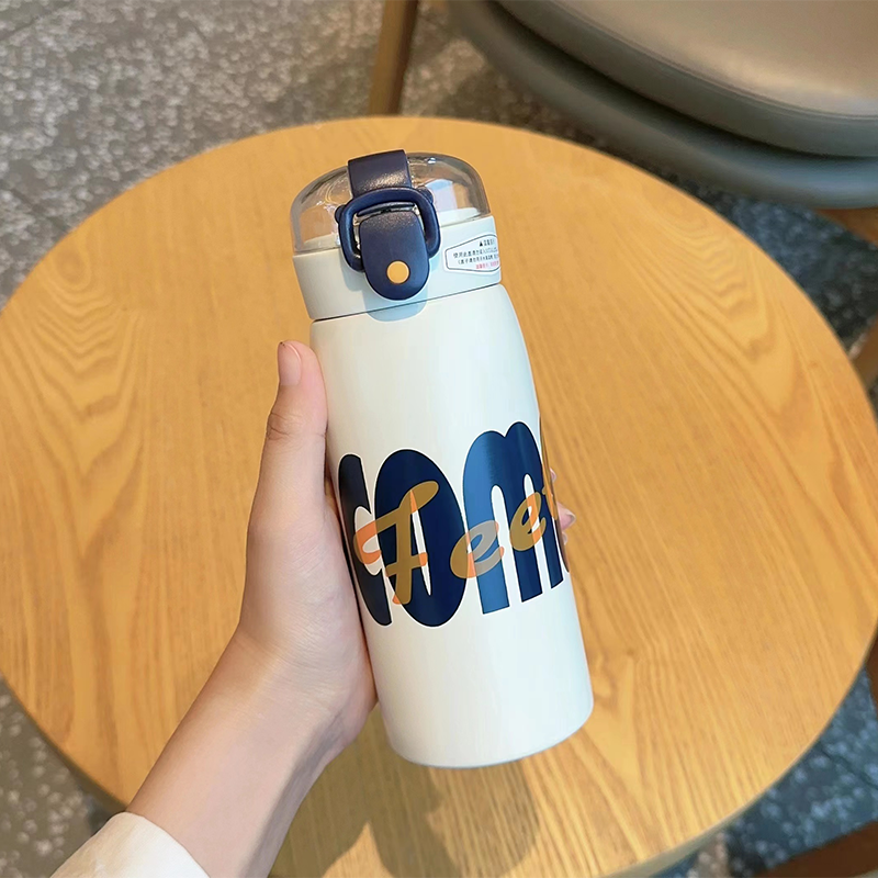 500ML萌熊透明吸管英文保温杯