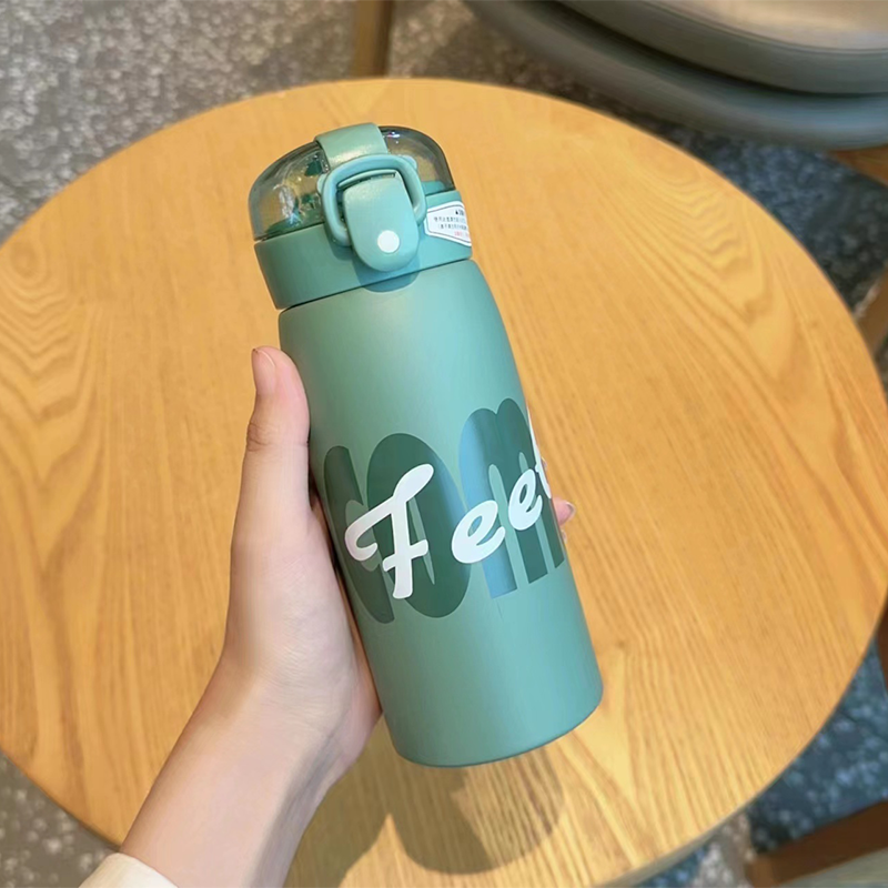 500ML萌熊透明吸管英文保温杯