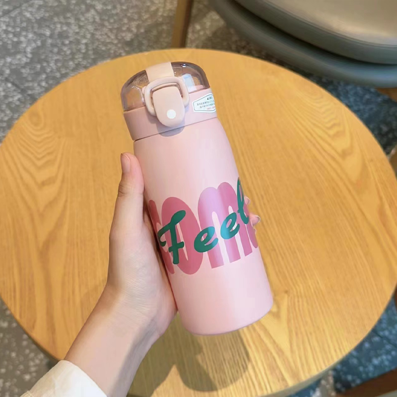 500ML萌熊透明吸管英文保温杯