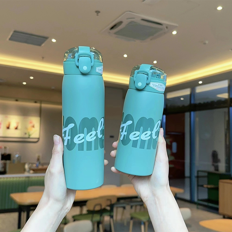 500ML萌熊透明吸管英文保温杯