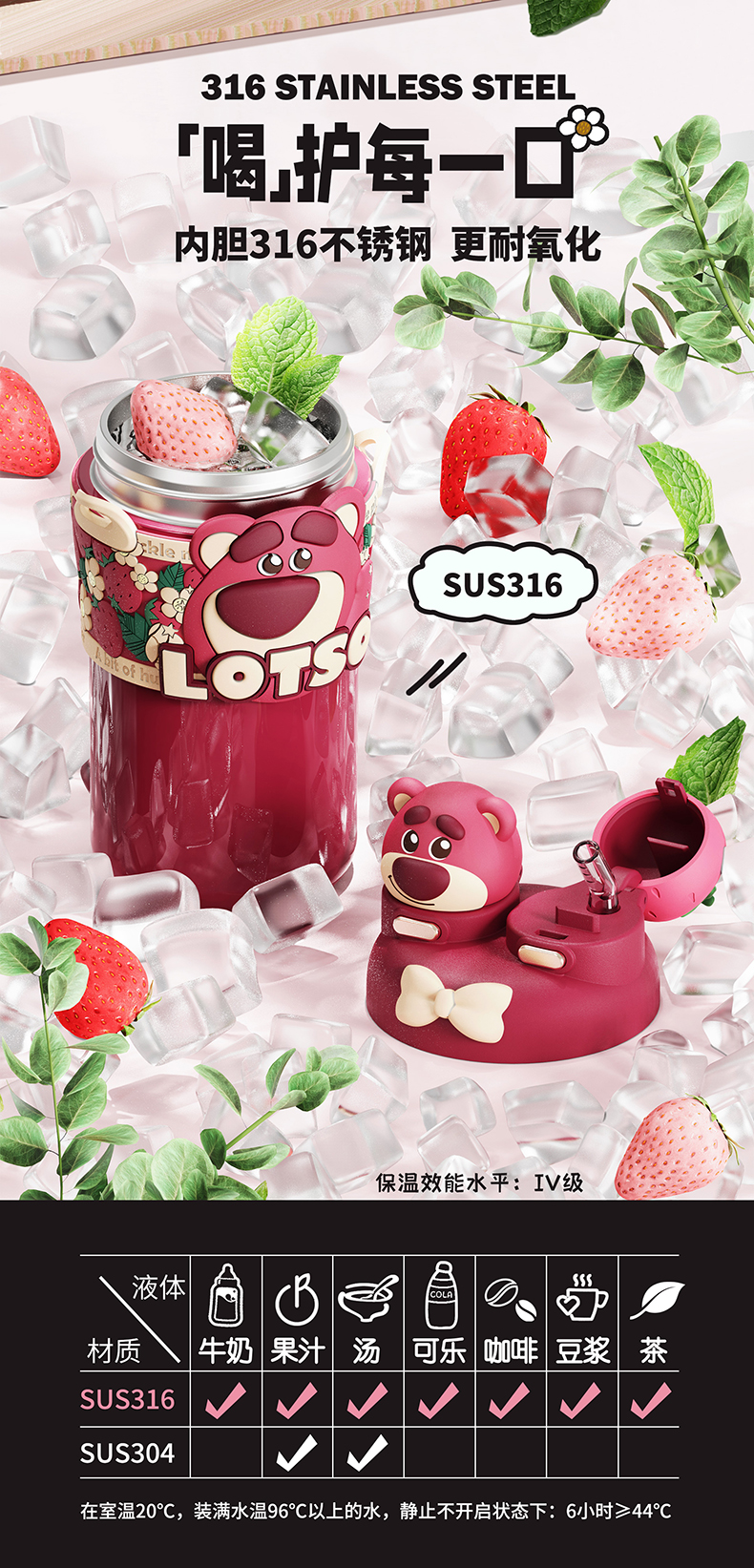 550ML草莓熊系列玩趣双盖保温杯