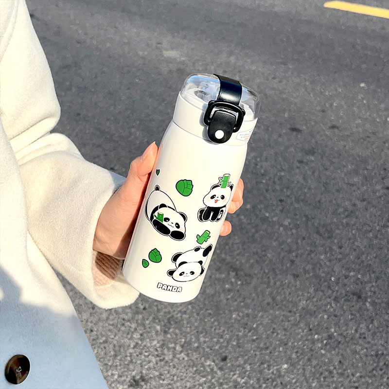 350ML萌熊透明吸管熊猫保温杯