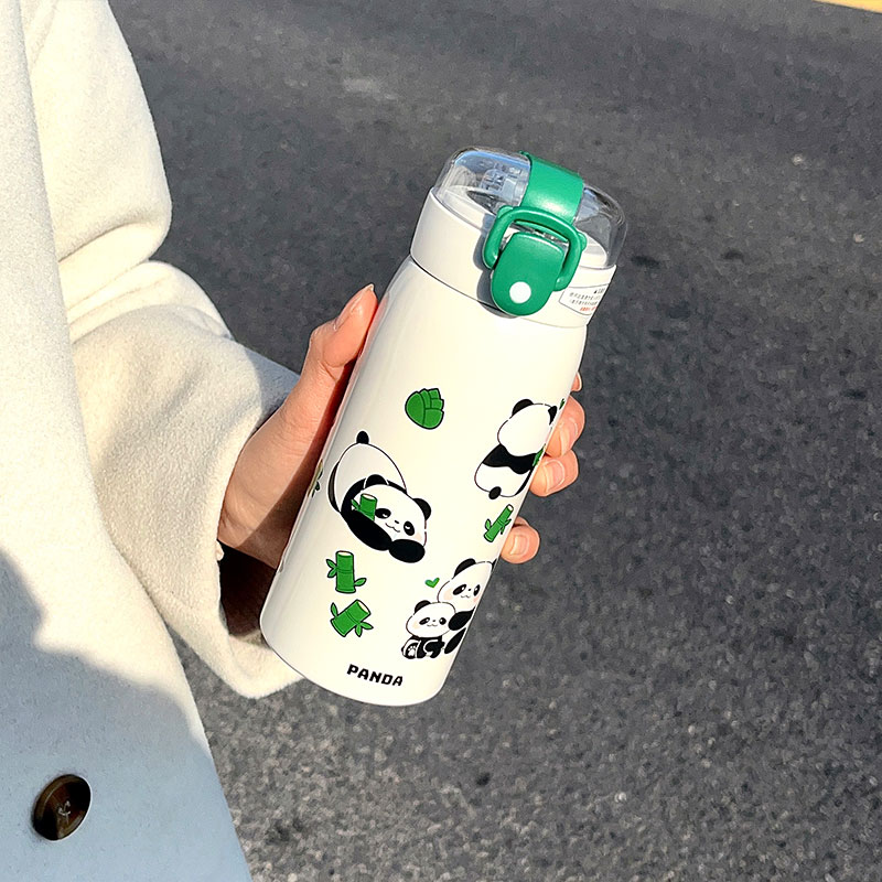 350ML萌熊透明吸管熊猫保温杯