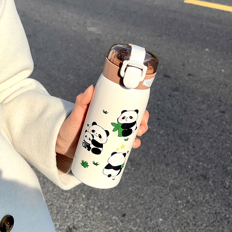500ML萌熊透明吸管熊猫保温杯