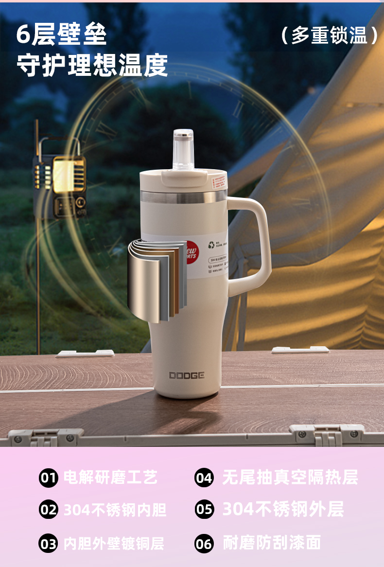 900ML道奇尊爵吸管双饮保温杯