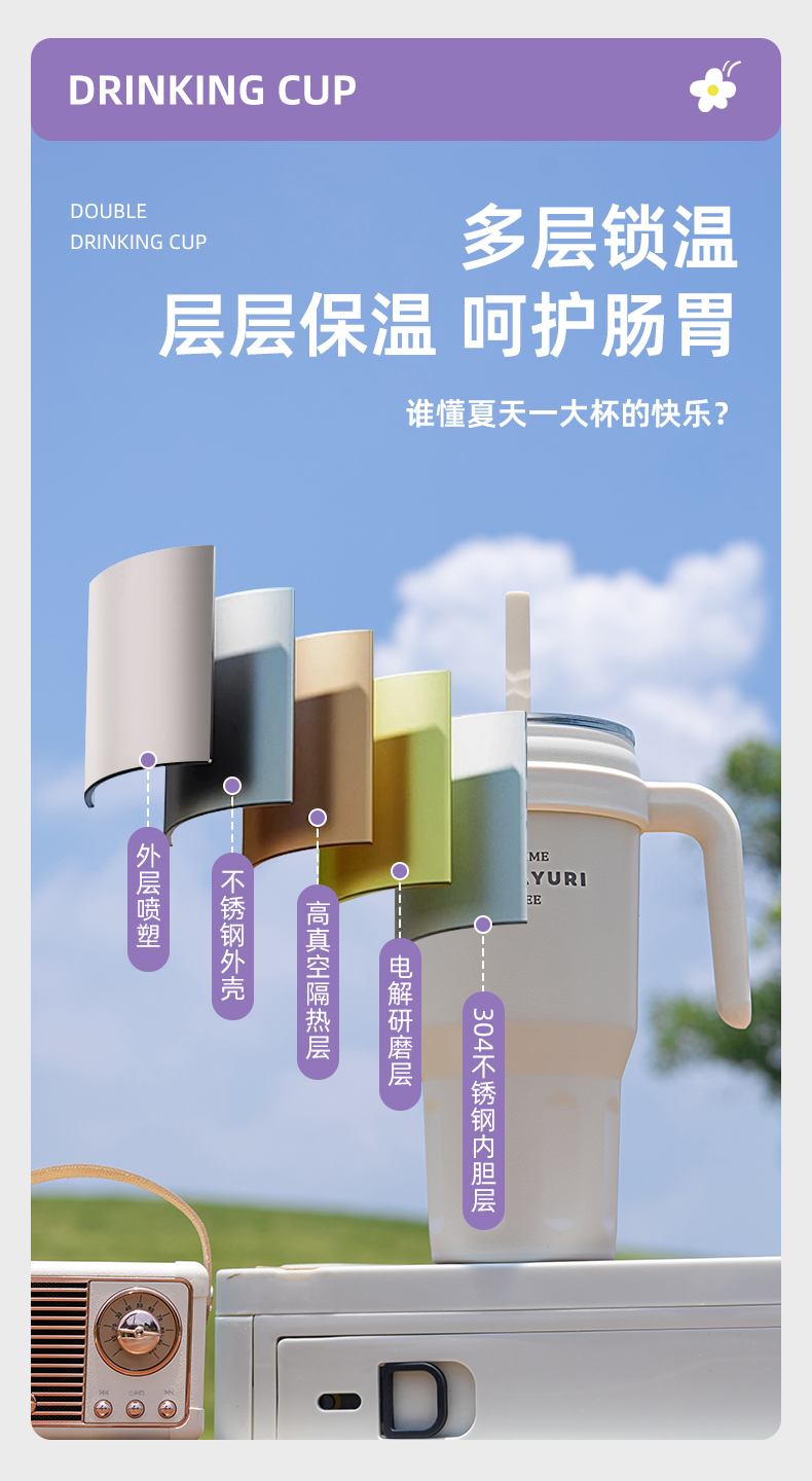 1100ML大容量手柄保温杯