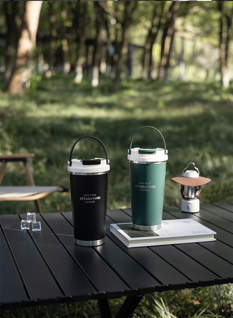 560ML时尚双饮手提保温咖啡杯