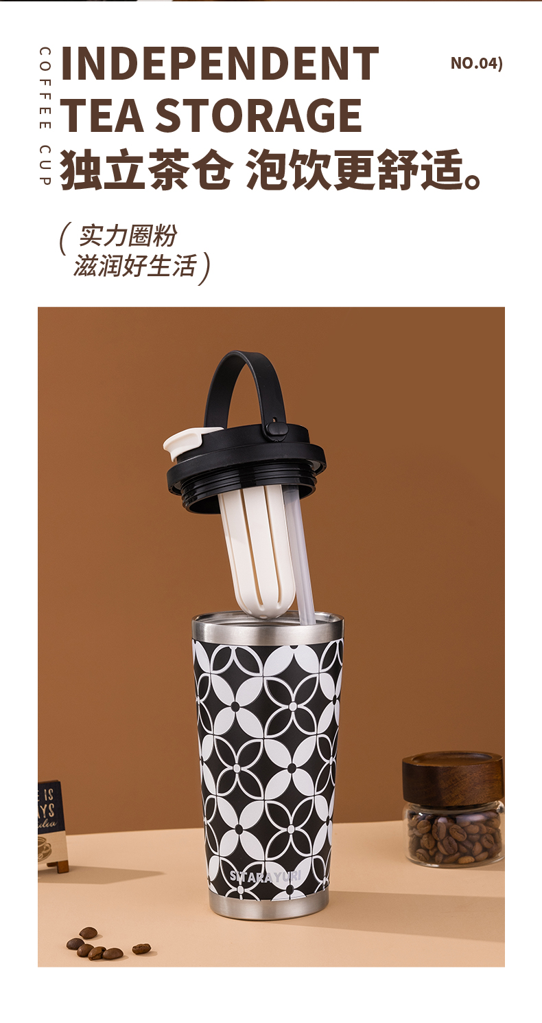 560ML时尚双饮手提3D几何保温杯