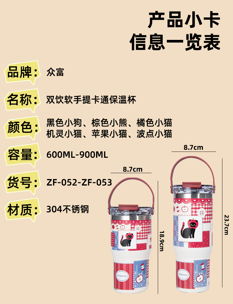900ML双饮软手提卡通保温杯